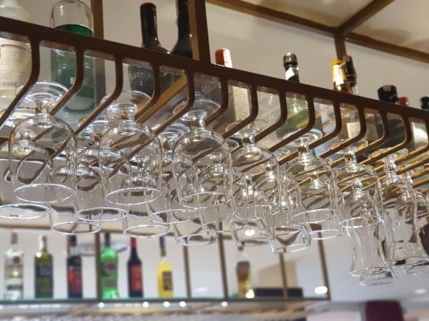 istock Some glasses  for champagne on a shelf at the restaurant. 1765518478