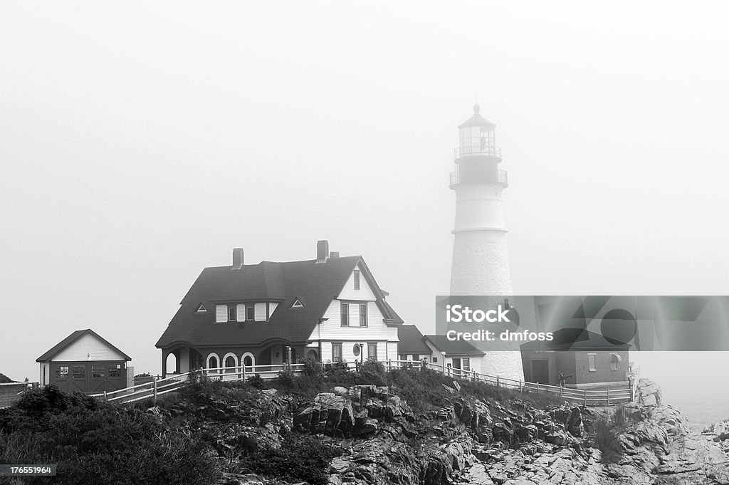 Portland Head Lighthouse in schwarz und weiß - Lizenzfrei Abgeschiedenheit Stock-Foto