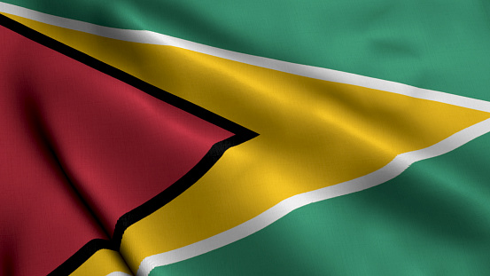 Guyana Flag. Waving  Fabric Satin Texture Flag of Guyana 3D illustration. Real Texture Flag of the Cooperative Republic of Guyana