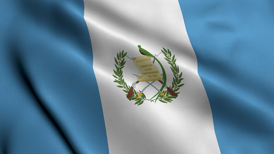 Guatemala Flag. Waving  Fabric Satin Texture Flag of Guatemala 3D illustration. Real Texture Flag of the Republic of Guatemala