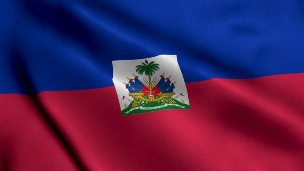 flaga haiti. falująca tkanina satynowa tekstura flaga haiti ilustracja 3d. flaga republiki haiti z prawdziwą teksturą - haiti flag republic of haiti flag of haiti zdjęcia i obrazy z banku zdjęć