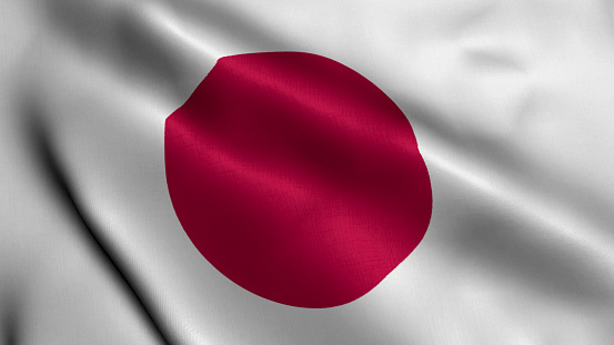 Japan Flag. Waving  Fabric Satin Texture Flag of Japan 3D illustration. Real Texture Flag of the Japan
