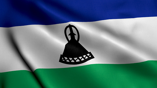 Lesotho Flag. Waving  Fabric Satin Texture Flag of Lesotho 3D illustration. Real Texture Flag of the Kingdom of Lesotho