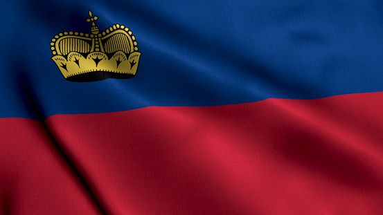 Liechtenstein Flag. Waving  Fabric Satin Texture Flag of Liechtenstein 3D illustration. Real Texture Flag of the Principality of Liechtenstein