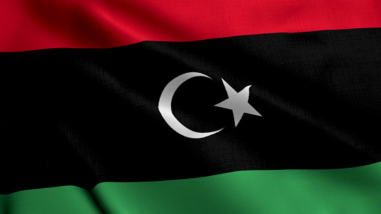 Libya Flag. Waving  Fabric Satin Texture Flag of Libya 3D illustration. Real Texture Flag of the State of Libya