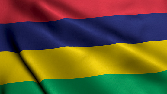 Mauritius Flag. Waving  Fabric Satin Texture Flag of Mauritius 3D illustration. Real Texture Flag of the Republic of Mauritius