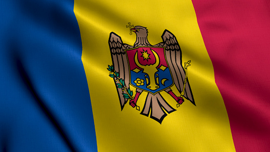Moldova Flag. Waving  Fabric Satin Texture Flag of Moldova 3D illustration. Real Texture Flag of the Republic of Moldova