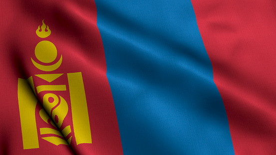 Mongolia Flag. Waving  Fabric Satin Texture Flag of Mongolia 3D illustration. Real Texture Flag of the Mongolia