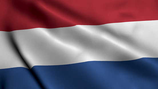 Netherlands Flag. Waving  Fabric Satin Texture Flag of Netherlands 3D illustration. Real Texture Flag of the Netherlands