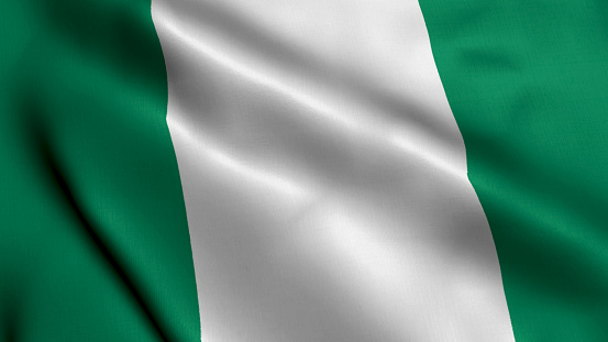 Nigeria Flag. Waving  Fabric Satin Texture Flag of Nigeria 3D illustration. Real Texture Flag of the Federal Republic of Nigeria