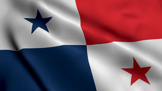 Panama Flag. Waving  Fabric Satin Texture Flag of Panama 3D illustration. Real Texture Flag of the Republic of Panama