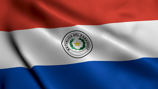 Paraguay Flag. Waving  Fabric Satin Texture Flag of Paraguay 3D illustration. Real Texture Flag of the Republic of Paraguay