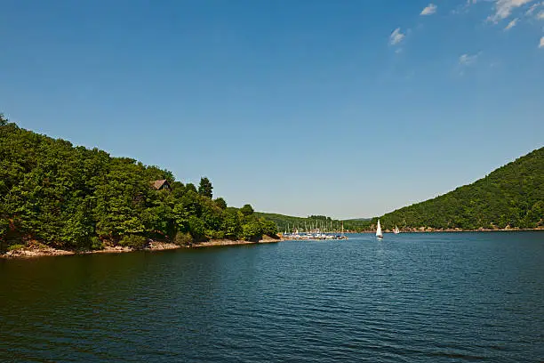 Detail view of the Rursee in the National Park Eifel in Germany. 