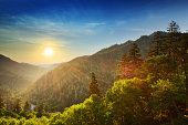 Sun setting on New Found Gap Great Smoky Mountains