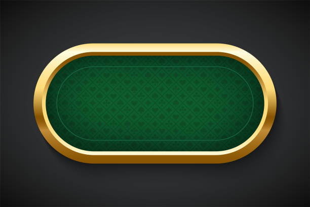 illustrazioni stock, clip art, cartoni animati e icone di tendenza di illustrazione vettoriale dello sfondo del tavolo verde del poker. campo di gioco realistico con cornice dorata per il gioco del blackjack su sfondo nero. concetto di casinò - coin gold black background wood