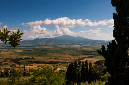 View of the Val d'Orcia Pienza and Monte Amiata in the background