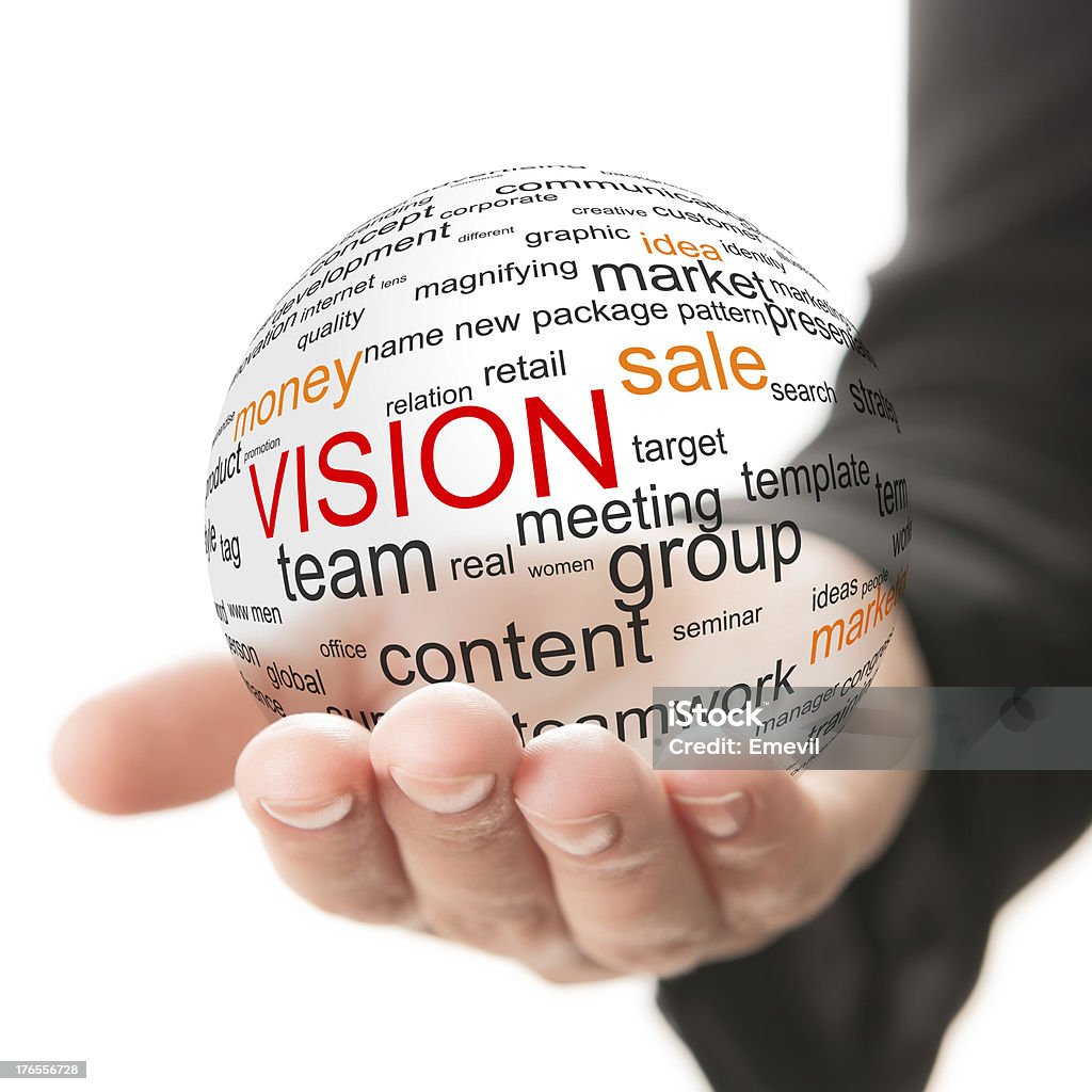 Concept of vision in business Transparent ball with inscription vision in a hand Achievement Stock Photo