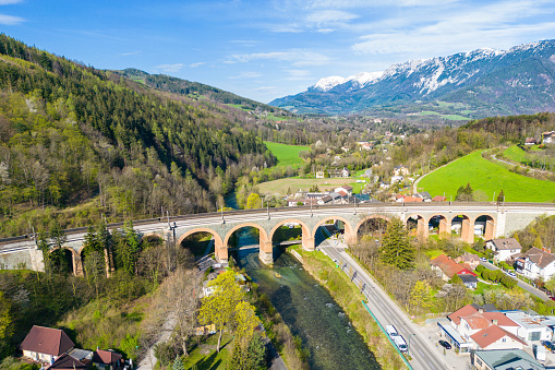 Semmering railway viaduct as part of the UNESCO heritage and tourist attraction in Payerbach, Austria