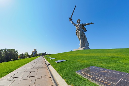 Volgograd, Russia - September 25, 2023: Kurgan Mamaev in Volgograd,Russia. A monument for peace after the World War II - the monument Motherland Calls.
