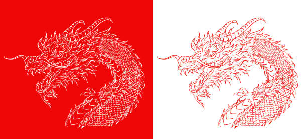 istock Posters with hand drawn chinese dragon for 2024 lunar new year 1765601505