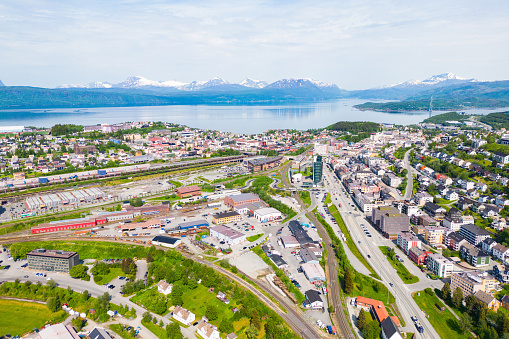 Aerial view of Narvik city in Fylke Nordland, Norway, Scandinavia