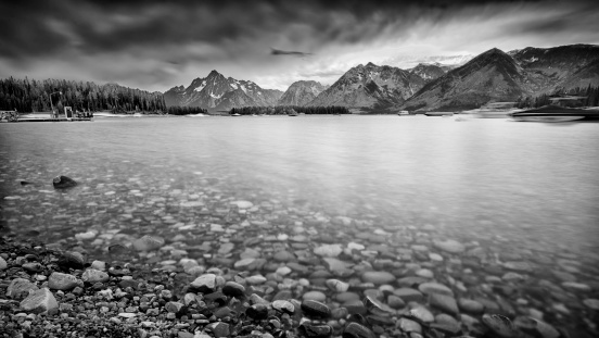 Stormy summer morning at Coulter Bay on Jackson Lake in the Wyoming Tetons