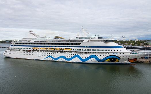 Tallinn, Estonia - June 4, 2023: Cruise ship Avitak, former Aidavita, docked in the port of Tallinn, Estonia, Baltic States