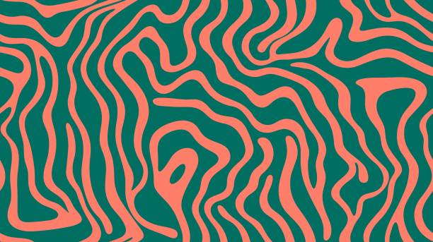 stockillustraties, clipart, cartoons en iconen met liquid hippie texture. futuristic layout with halftones. groovy pattern, cover, poster in 60s or 70s style. abstract background with wavy maze line pattern. eps 8. seamless. - natuurlijk-patroon