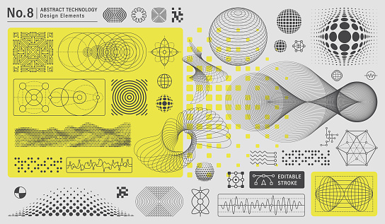 Abstract technology collection of design elements. Wire mesh line art.