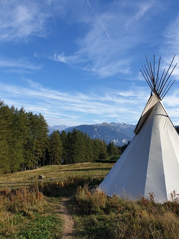 teepee tent is equipped on the inside with furniture for groups of children in kindergarten. outdoor lessons combined with games in the meadow and drawing will not hurt, weather, yurt, camp, camping, fire, film, western