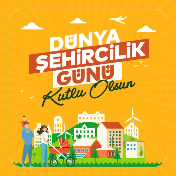 Vector illustration of Dünya şehircilik günü kutlu olsun.
Translation: World Cities Day.