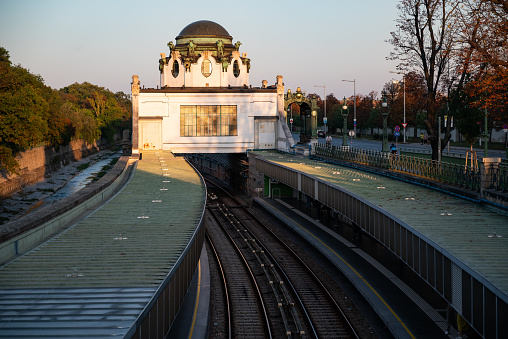 Vienna, Austrai, 28 September 2023 Art Nuveau Shonbrun metro station designed by Otto Wagner in Vienna, Austria