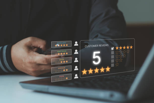 istock Customer Satisfaction Survey concept, 5-star review feedback, client give good rating by five stars to service experience on online application phone, evaluation to reputation ranking of business. 1765714260