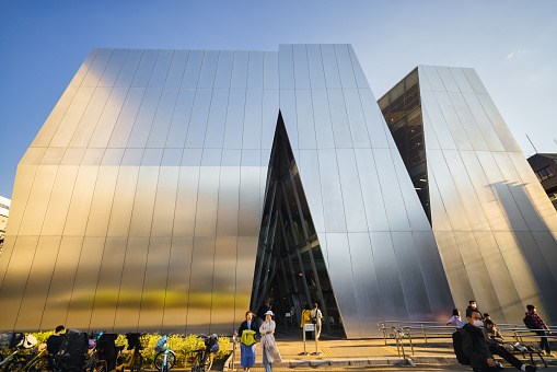 Tokyo, Japan - April, 04, 2023: modern architecture of the Sumida Hokusai Museum in Sumida with unidentified people. The museum is dedicated to the painter Katsushika Hokusai - 17601849