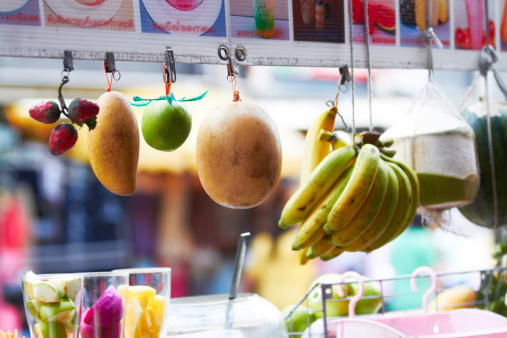 Fresh fruits assorted. Colorful fruits vegan food