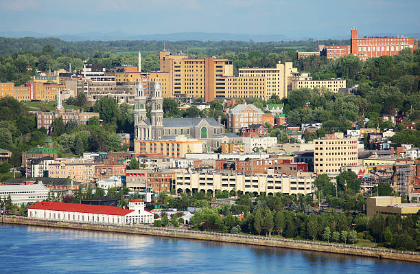 Downtown Chicoutimi City in Summer stock photo