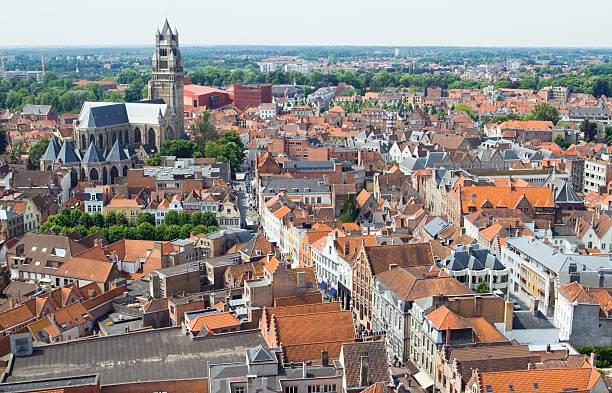 istock Top view of the red roofs Bruges 176581582