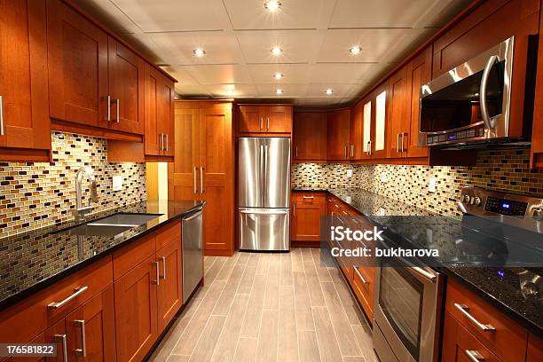 Modern Luxury Kitchen Interior Stock Photo - Download Image Now - Cabinet, Kitchen, Black Color