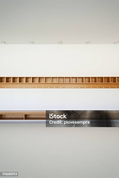 Interior Modern School Stock Photo - Download Image Now - Locker Room, Bench, Wall - Building Feature