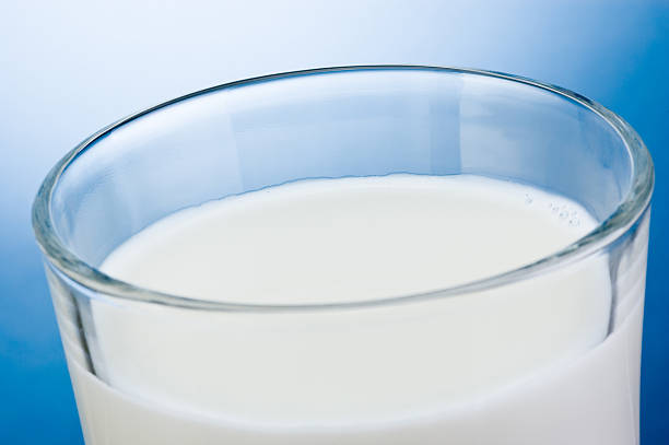 istock Close-up glass of milk on a blue background 176586103