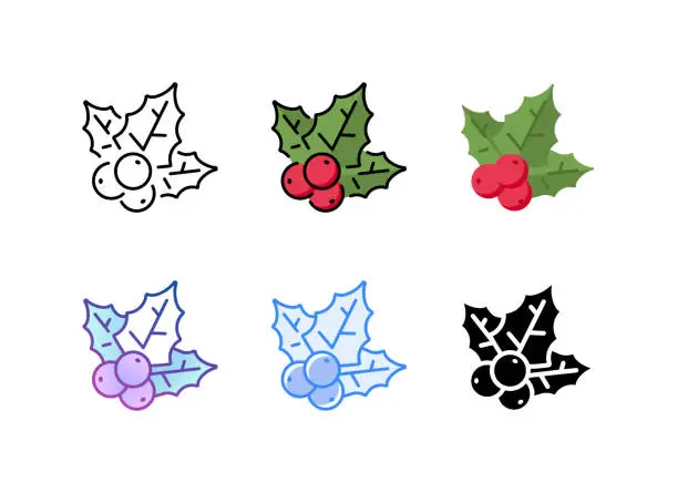 Vector illustration of Mistletoe icon. 6 Different styles. Editable stroke.