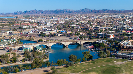 Aerial Photo of the London Bridge located in Lake Havasu Arizona.