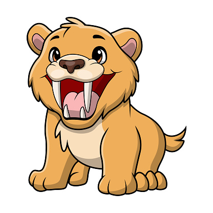 Vector illustration of Cute smilodon cartoon on white background