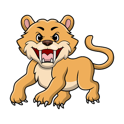 Vector illustration of Cute smilodon cartoon on white background