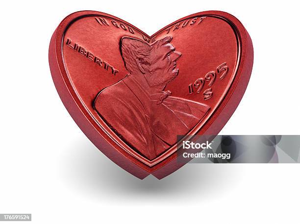 One Cent Coin Making A Red Heart Stock Photo - Download Image Now - Heart Shape, Coin, Cut Out