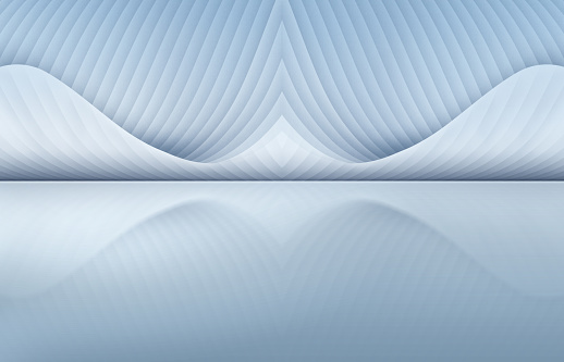 Silver-white curved building, artificial square space display background