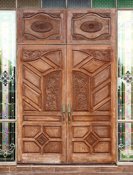 istock ancient wooden door and texture in temple 176595635