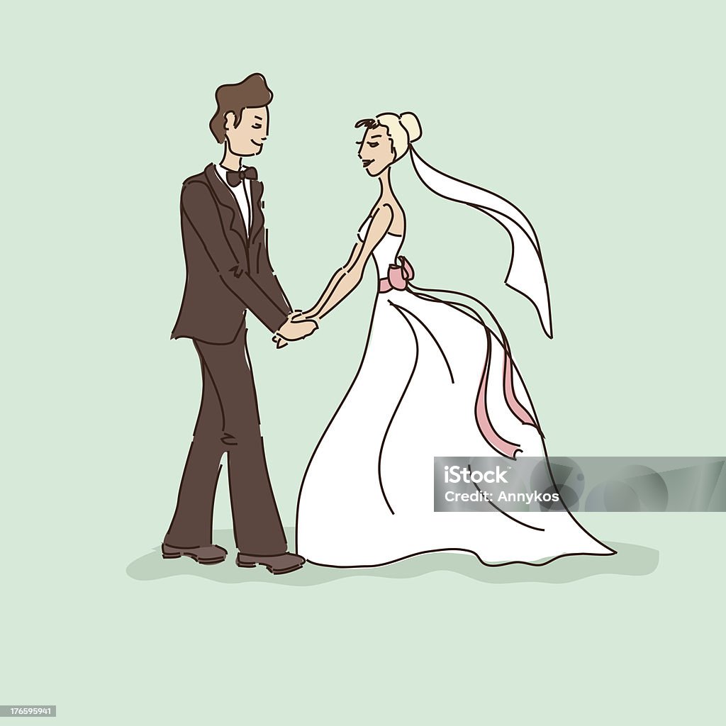 웨딩 신부 및 신랑 카드 - 로열티 프리 결혼 의식 벡터 아트