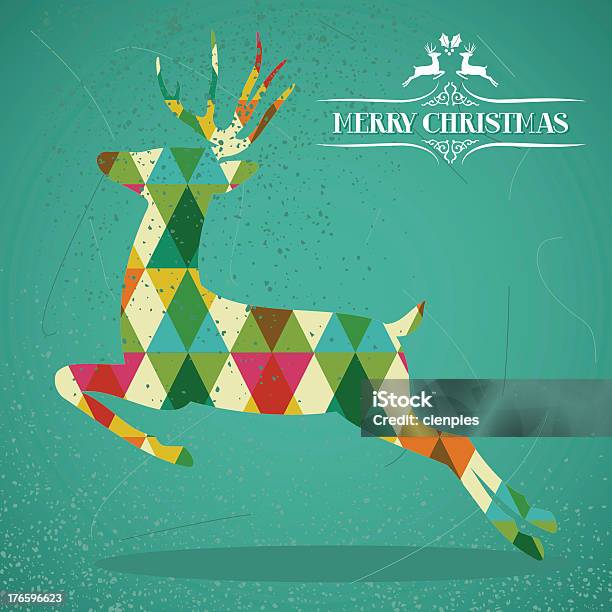 Frohe Weihnachten Vintage Deer Stock Vektor Art und mehr Bilder von Hirsch - Hirsch, Bock - Männliches Tier, Dreieck