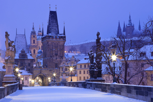 Czech Republic - Prague -  Charles Bridge in winter morning